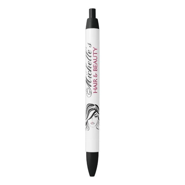 Modern Elegant Black and White Girly Hair Stylist  Pen (Front Vertical)