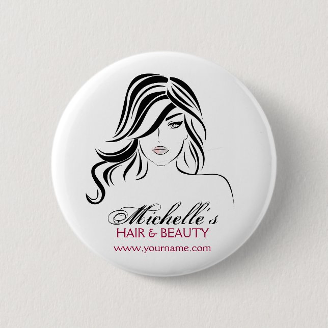 Modern Elegant Black and White Girly Hair Stylist  Pinback Button (Front)
