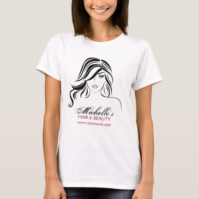 Modern Elegant Black and White Girly Hair Stylist  T-Shirt (Front)