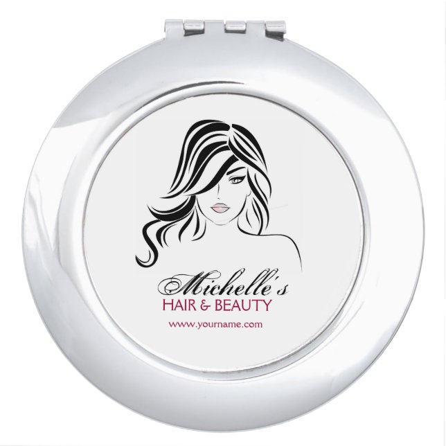 Modern Elegant Black and White Girly Hair Stylist  Vanity Mirror (Front)