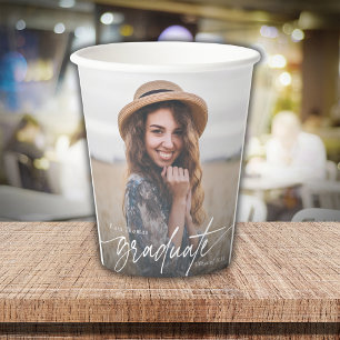 Modern Elegant Black and White Graduate Photo Paper Cups