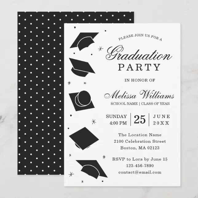 Modern Elegant Black and White Graduation Party Invitation | Zazzle