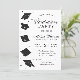 Modern Elegant Black and White Graduation Party Invitation | Zazzle