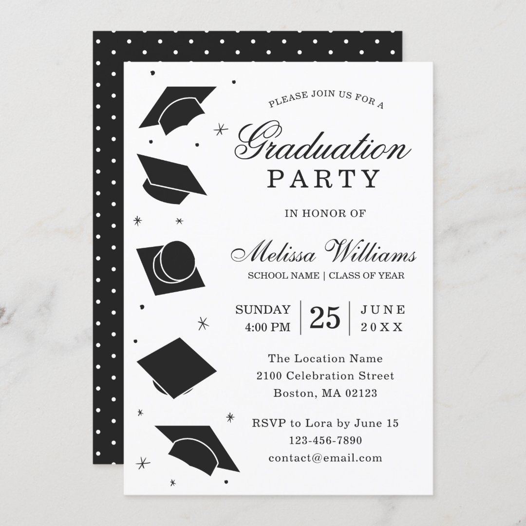 Modern Elegant Black and White Graduation Party Invitation | Zazzle