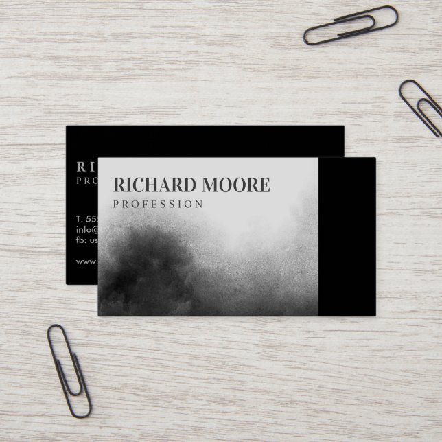 Modern Elegant Black and White Landscape Abstract Business Card (Front/Back In Situ)