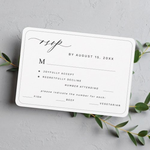 Modern elegant black and white meal choice wedding RSVP card