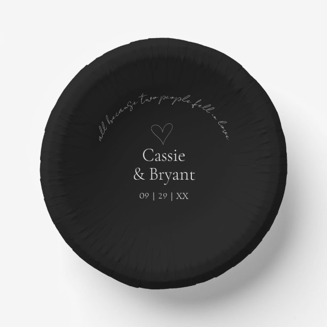 Modern Elegant Black and White Minimal Wedding Paper Bowls (Front)