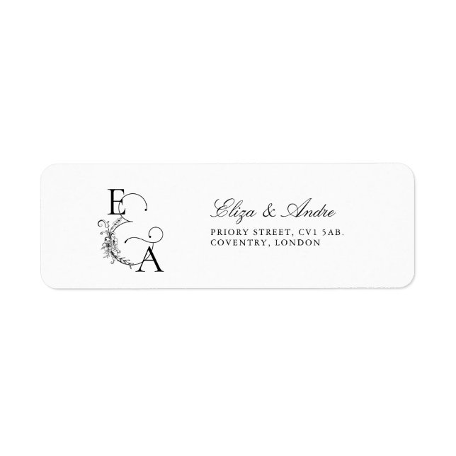 Modern Elegant Black and White Monogram Label (Front)