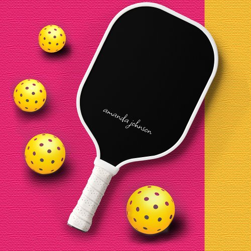 Modern Elegant Black and White Monogram Pickleball Paddle