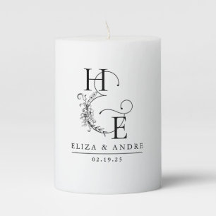 Modern Elegant Black and White Monogram Pillar Candle