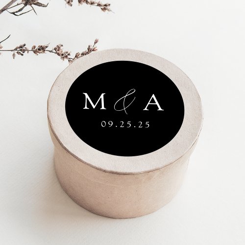 Modern Elegant Black and White Monogram Wedding Classic Round Sticker