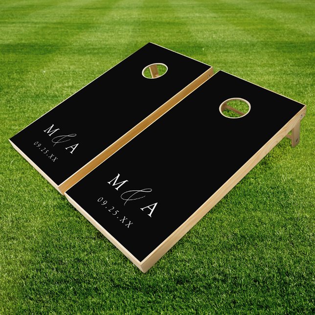 Modern Elegant Black and White Monogram Wedding Cornhole Set (Creator Uploaded)