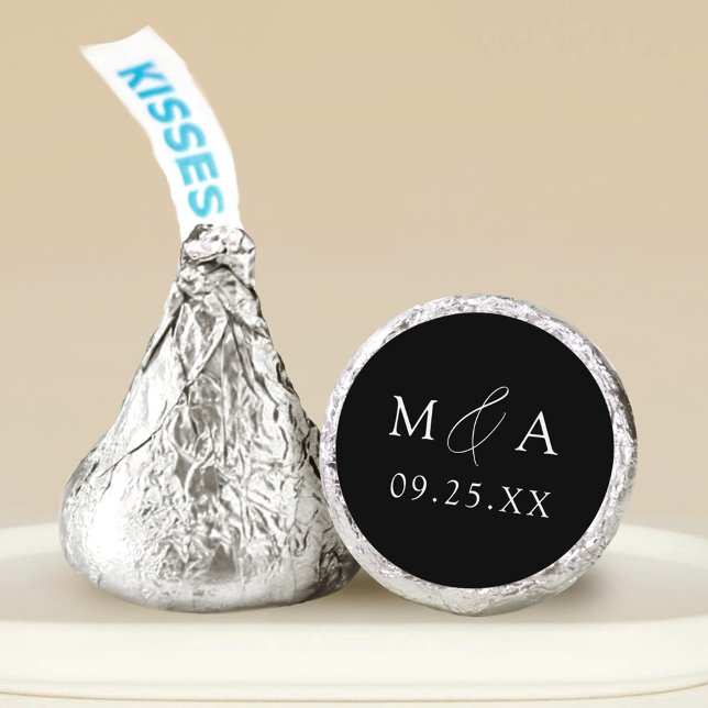 Modern Elegant Black and White Monogram Wedding Hershey®'s Kisses® (Creator Uploaded)