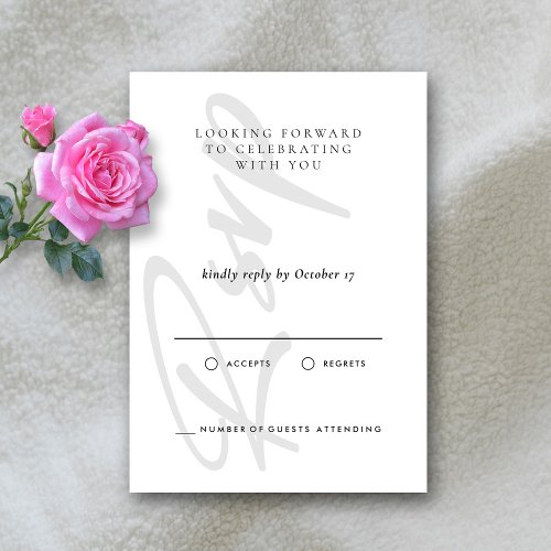 Modern Elegant Black and White Monogram Wedding RSVP Card