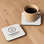 Modern Elegant Black and White Personalized Logo Square Paper Coaster<br><div class="desc">Upgrade your brand presence with these promotional coasters featuring a white background, dark gray text, and your custom logo. These coasters add a touch of sophistication to any corporate event or office space, making them a memorable and practical promotional item. Complement these coasters with our elegant logo branded party favor...</div>
