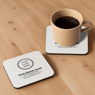 Modern Elegant Black and White Personalized Logo Square Paper Coaster