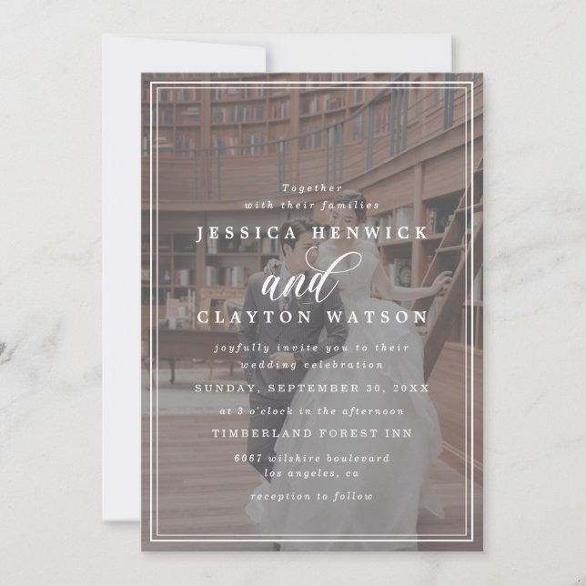 Modern Elegant Black And White Photo Frame Wedding Invitation (Front)