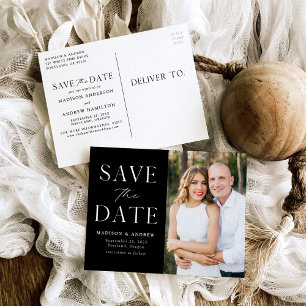 Modern Elegant Black and White Photo Save the Date Announcement Postcard