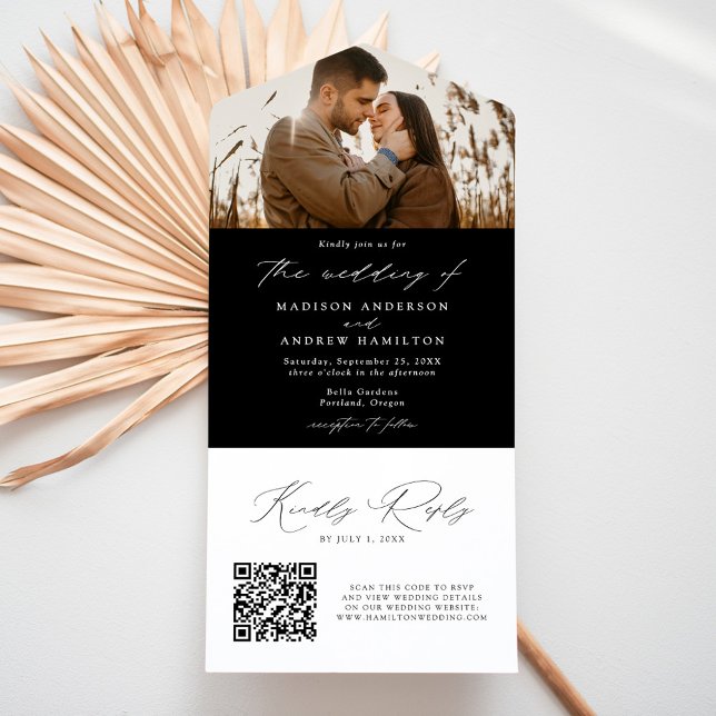 Modern Elegant Black and White Photo Wedding All In One Invitation (Creator Uploaded)