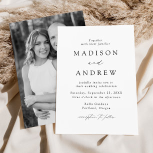 Modern Elegant Black and White Photo Wedding Invitation