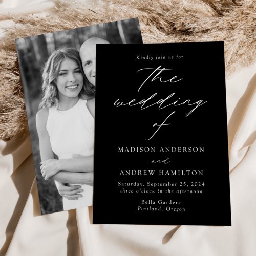 Modern Elegant Black and White Photo Wedding Invitation