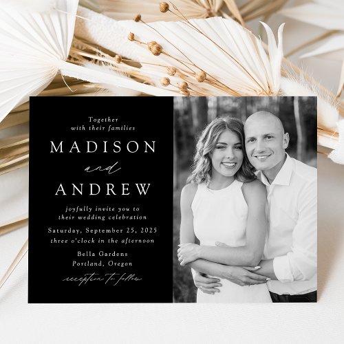 Modern Elegant Black and White Photo Wedding Invitation