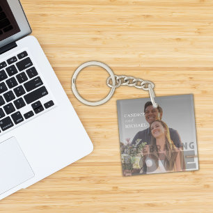 Modern Elegant Black And White Photo Wedding Keychain