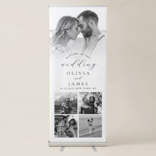 Modern Elegant Black and White Photo Wedding Retractable Banner