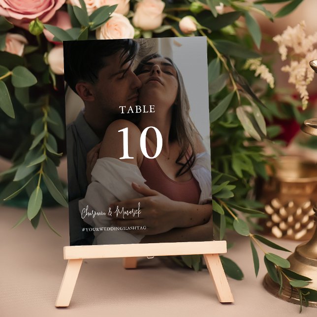 Modern Elegant Black and White Photo Wedding Table Number (Creator Uploaded)