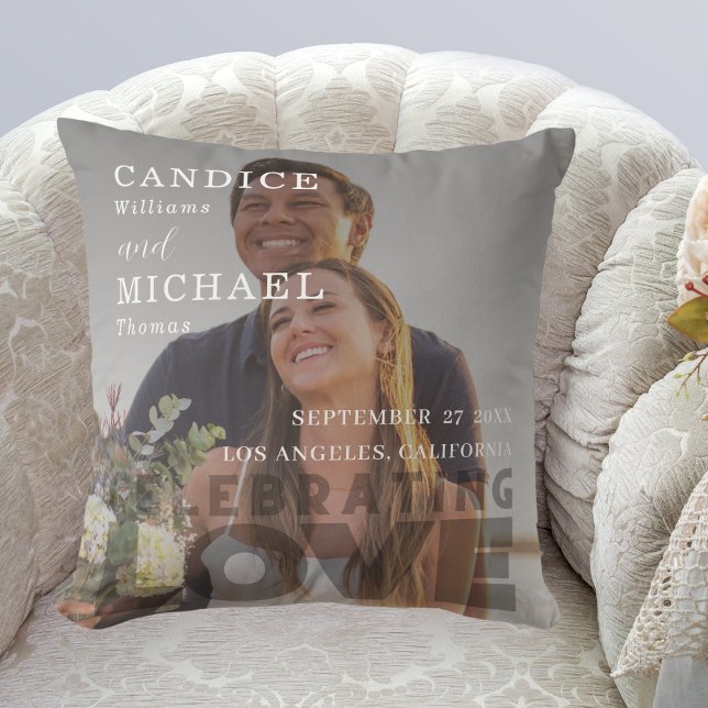 Modern Elegant Black And White Photo Wedding Throw Pillow (Creator Uploaded)