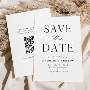 Modern Elegant Black and White QR Code Save The Date