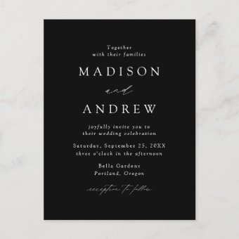 Modern Elegant Black and White QR Code Wedding Invitation Postcard | Zazzle