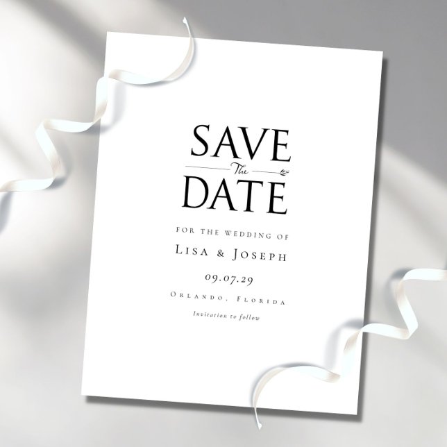 Modern Elegant Black and White Save the Date Postcard