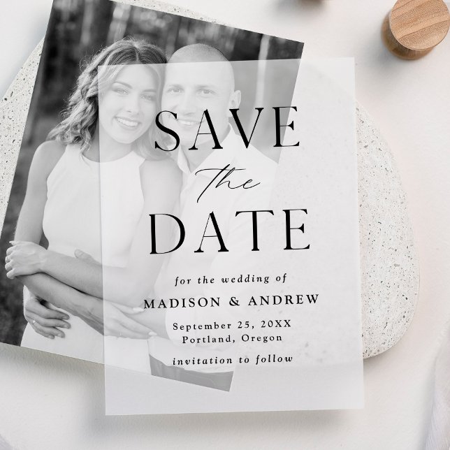 Modern Elegant Black and White Save the Date Vellum Invitations (Creator Uploaded)