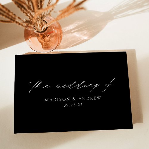 Modern Elegant Black and White Script Wedding Guest Book