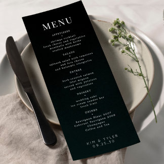 Modern elegant black and white simple wedding menu