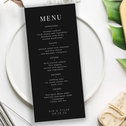 Modern elegant black and white simple wedding menu