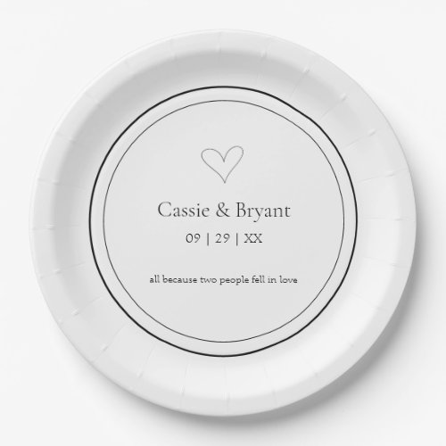 Modern Elegant Black and White Simple Wedding Paper Plates