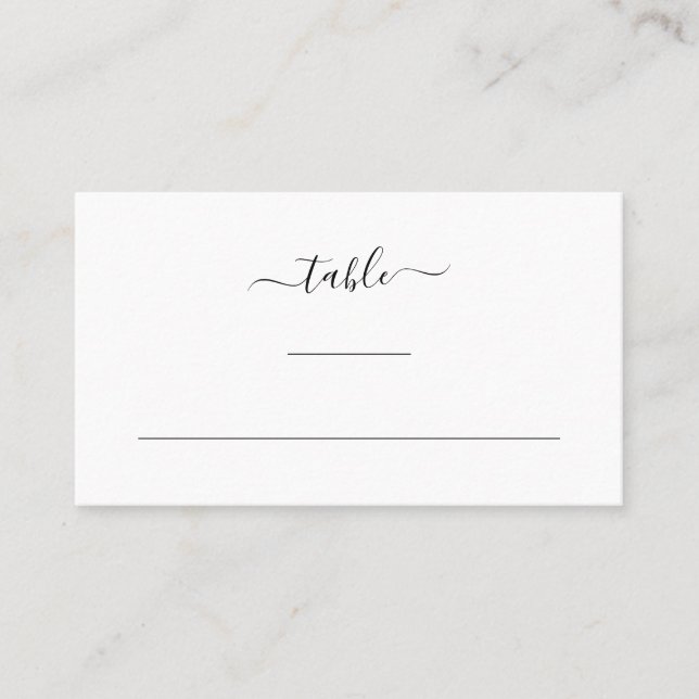 Modern Elegant Black and White Simple Wedding Place Card (Front)