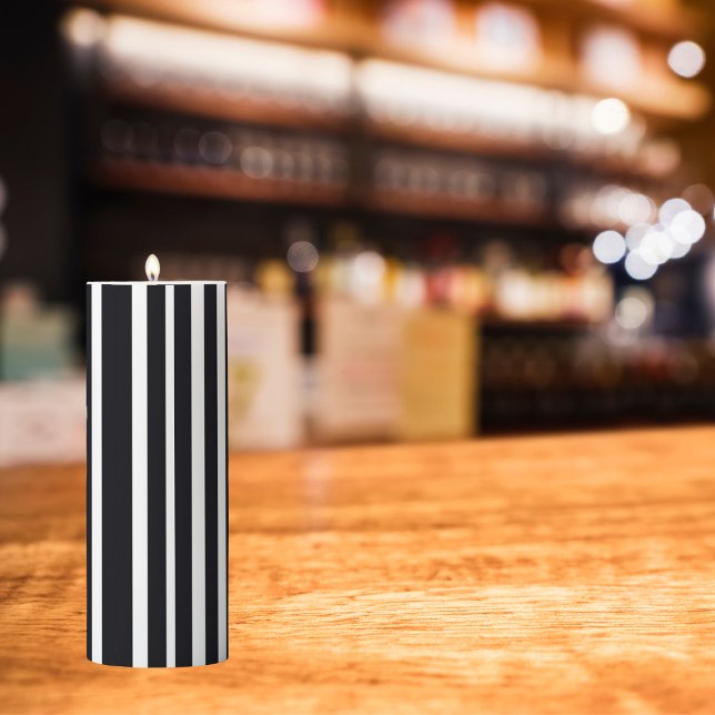 Modern Elegant Black And White Striped Art Form Pillar Candle (The right candle can set the stage for a magical event.)
