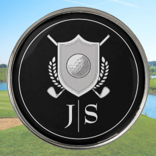 Modern Elegant Black and White Stylish Monogrammed Golf Ball Marker