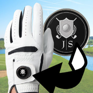 Modern Elegant Black and White Stylish Monogrammed Golf Glove