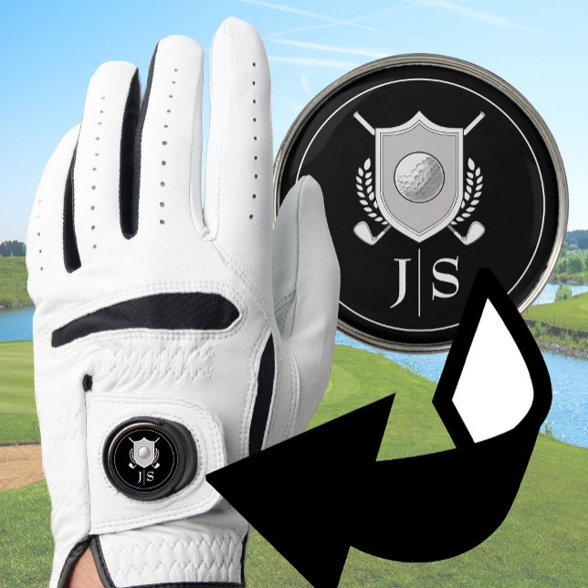 Modern Elegant Black and White Stylish Monogrammed Golf Glove (Creator Uploaded)