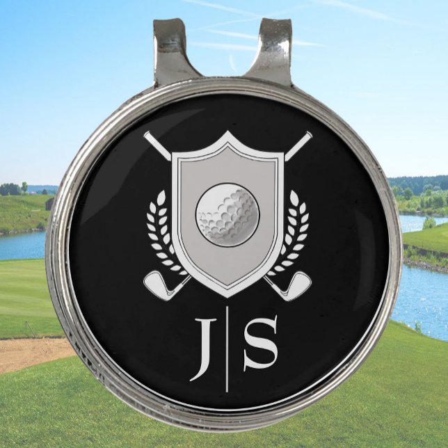 Modern Elegant Black and White Stylish Monogrammed Golf Hat Clip (Creator Uploaded)