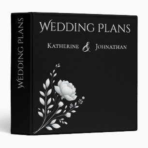 Modern Elegant Black and White Wedding 3 Ring Binder