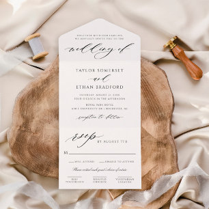 Modern Elegant Black and White Wedding All In One Invitation