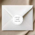Modern Elegant Black and White Wedding Classic Round Sticker<br><div class="desc">Custom-designed wedding stickers featuring modern elegant black and white design with personalized name.</div>