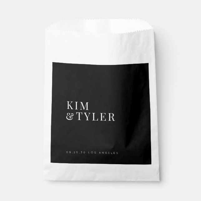 Modern elegant black and white wedding favor bag (Front)