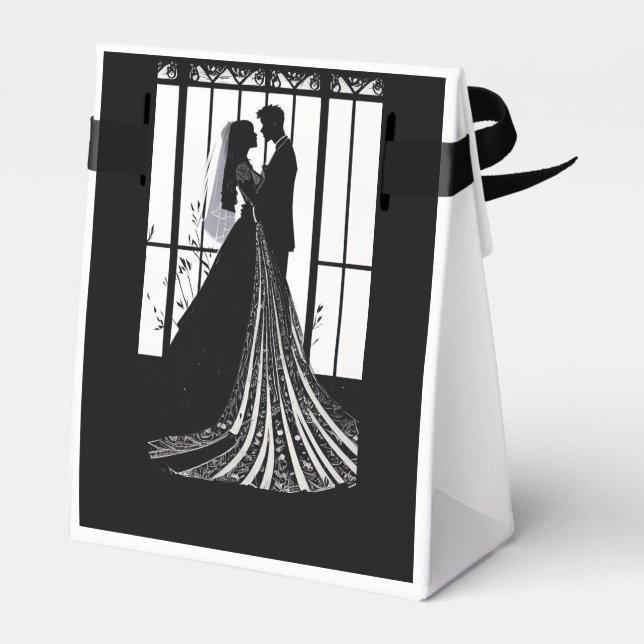 Modern Elegant Black and White Wedding Favor Box (Back Side)