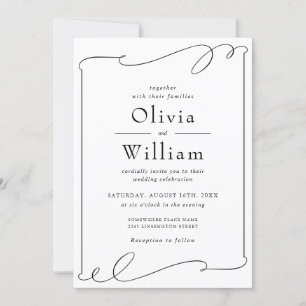 Modern Elegant Black And White Wedding Invitation